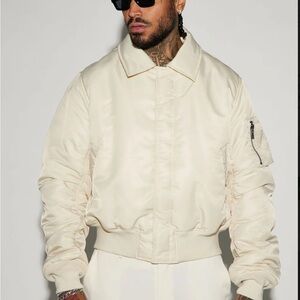 Stylish Men's Cream Bomber Jacket